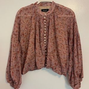 Pink Floral Print Kourt 100% Polyester Long Sleeve Crop Top